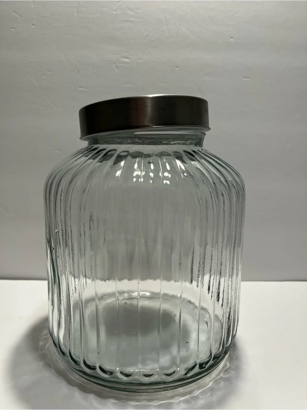 Large Ribbed Glass Storage Jar with Metal Lid | Farmhouse Apothecary Canister